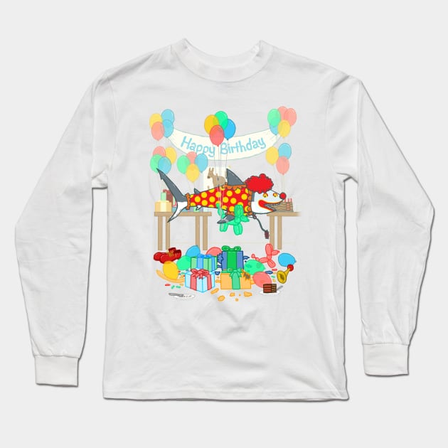 The Birthday Party Clown Shark Long Sleeve T-Shirt by nickv47